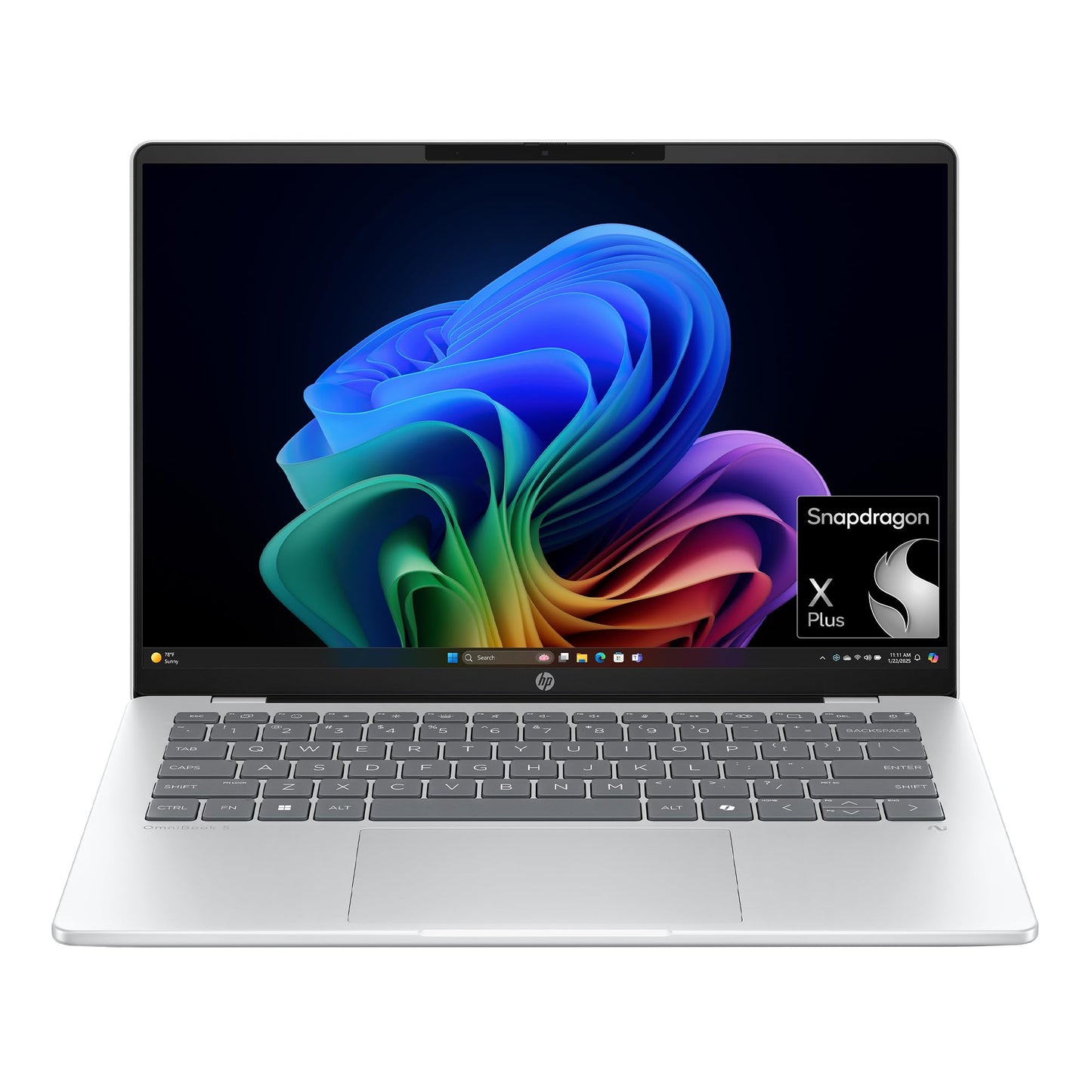 HP OmniBook 5 14 inch Next Gen AI PC, OLED Display, Snapdragon X Plus X1P-42-100, 16 GB RAM, 1 TB SSD, Qualcomm Adreno GPU, Windows 11 Home, Copilot+ PC, Glacier Silver, 14-he0099nr