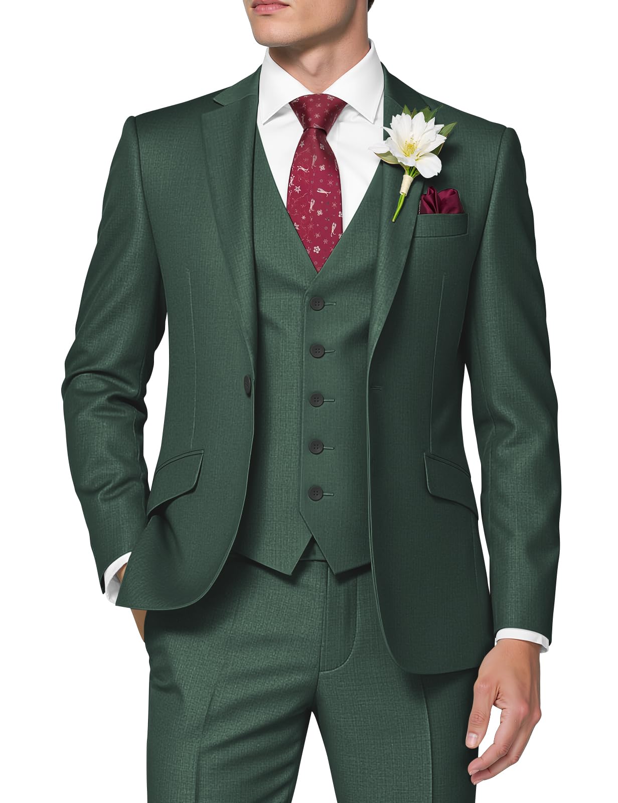 HUUTOE Groomsmen Suit Set Men's Suits Regular Fit 3 Piece Man Wedding Prom Suit Men Suits Slim Fit Traje De Boda para Hombre Dark Green, X-Large
