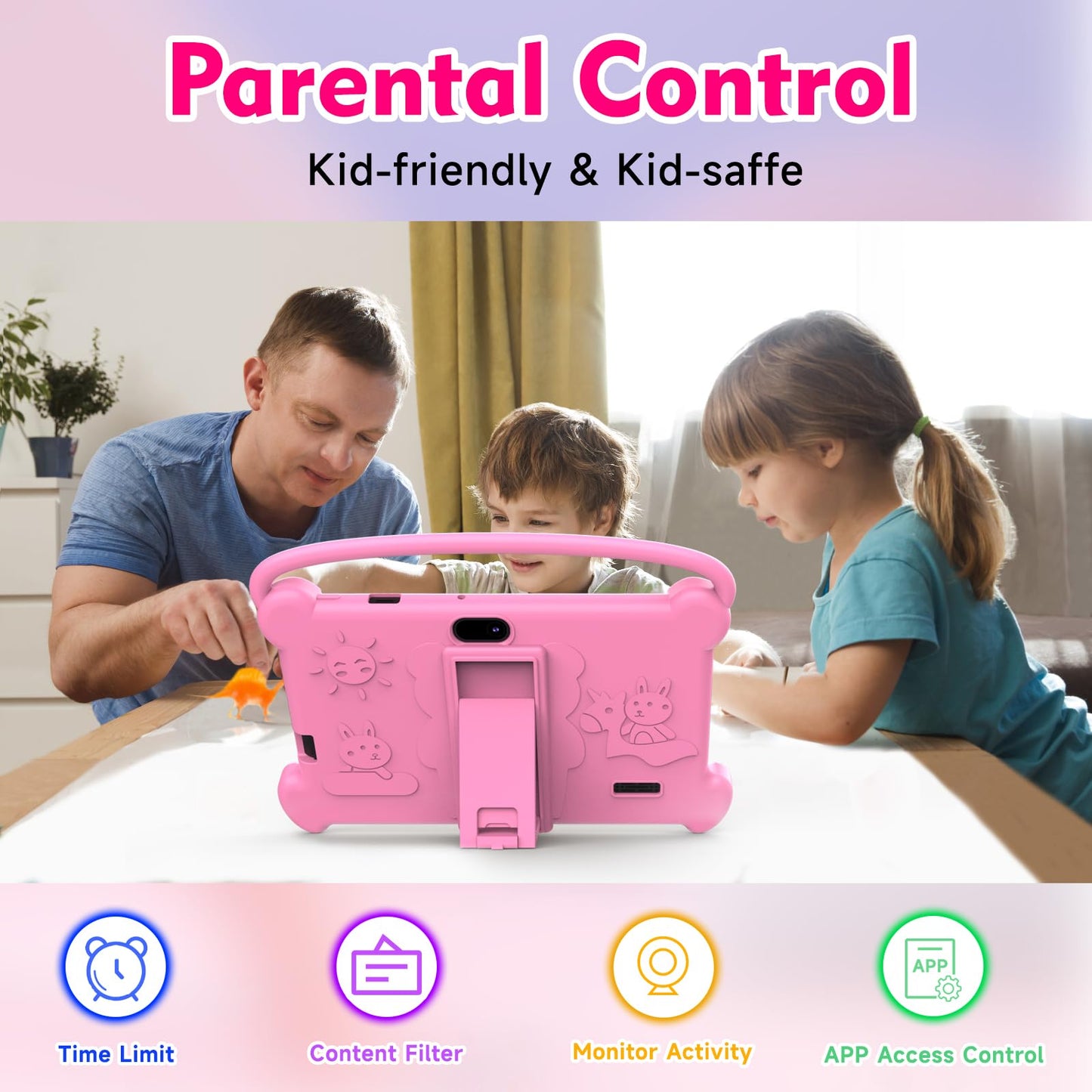 Kids Tablet 7 inch 3-9 for Kids,32GB ROM Toddler with Shockproof Case,Kids Android Software Installed Netflix,YoutTube, aiwawa Apps Parent Controls,Dual Camra, WiFi,FM, GPS (Pink)