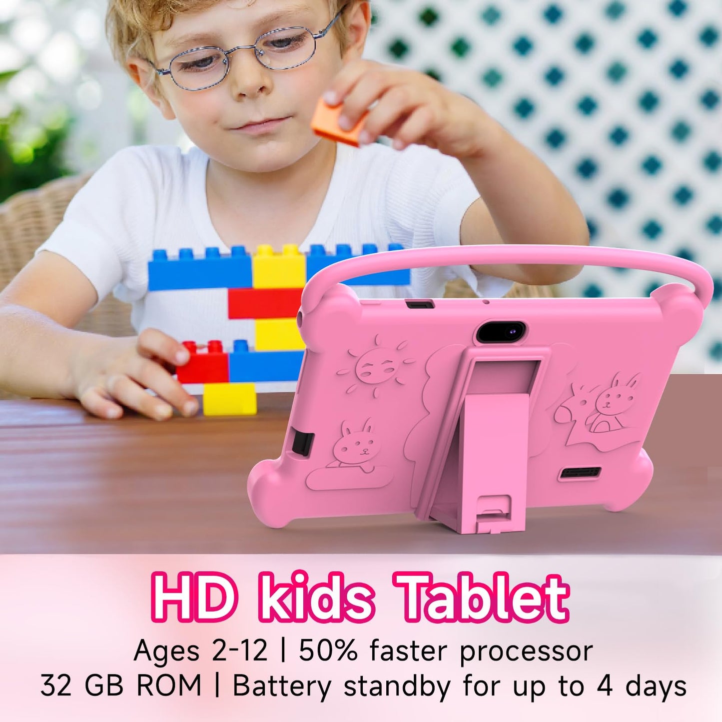 Kids Tablet 7 inch 3-9 for Kids,32GB ROM Toddler with Shockproof Case,Kids Android Software Installed Netflix,YoutTube, aiwawa Apps Parent Controls,Dual Camra, WiFi,FM, GPS (Pink)