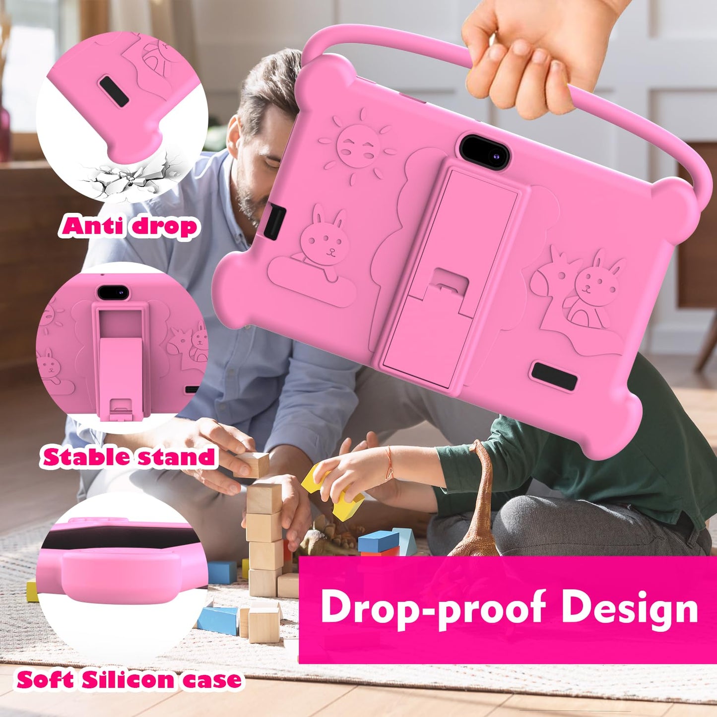 Kids Tablet 7 inch 3-9 for Kids,32GB ROM Toddler with Shockproof Case,Kids Android Software Installed Netflix,YoutTube, aiwawa Apps Parent Controls,Dual Camra, WiFi,FM, GPS (Pink)