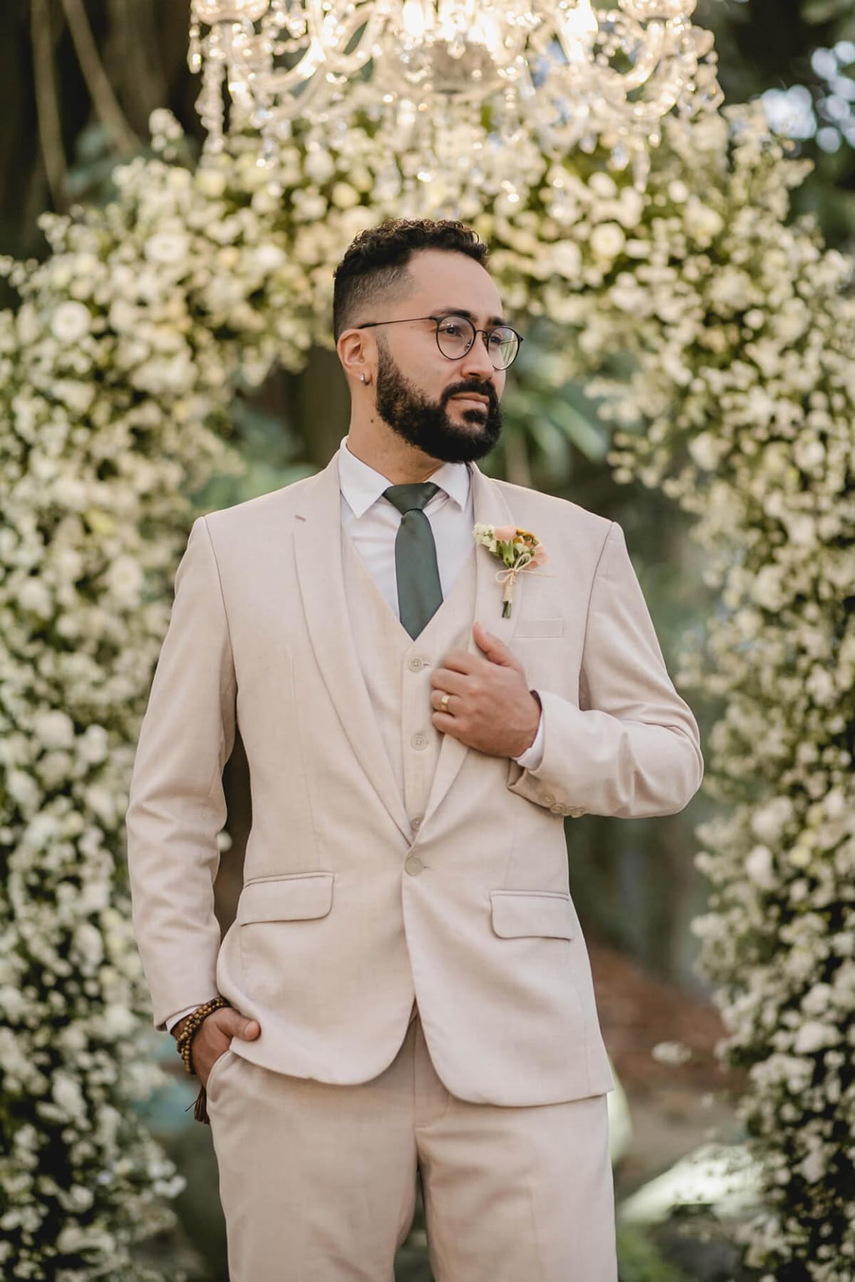 HUUTOE Beige Tuxedo for Men Tan Mens 3 Piece Suit Beige Tux Prom Suits for Men Regular Fit Wedding Summer Cream Tux Suit Set with Vest - Ternos de Vestir para Hombres XL Pants