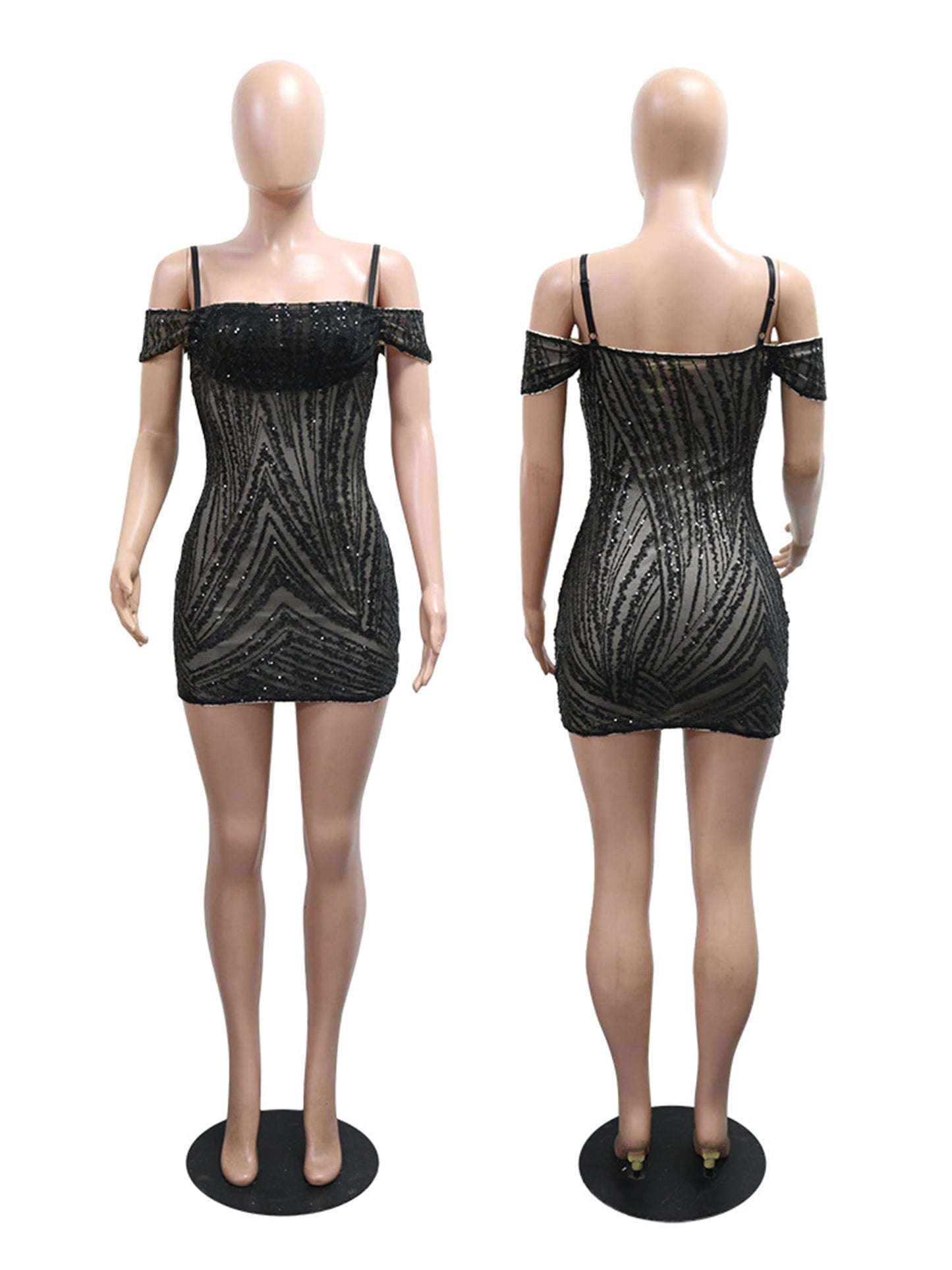 Figdaw Rhinestone Embellished Dress for Women Sexy,Birthday,Cocktail Party,Prom,Galas,Sequin Bodycon Dresses,Adjustable Straps(Black,M,CY901777)