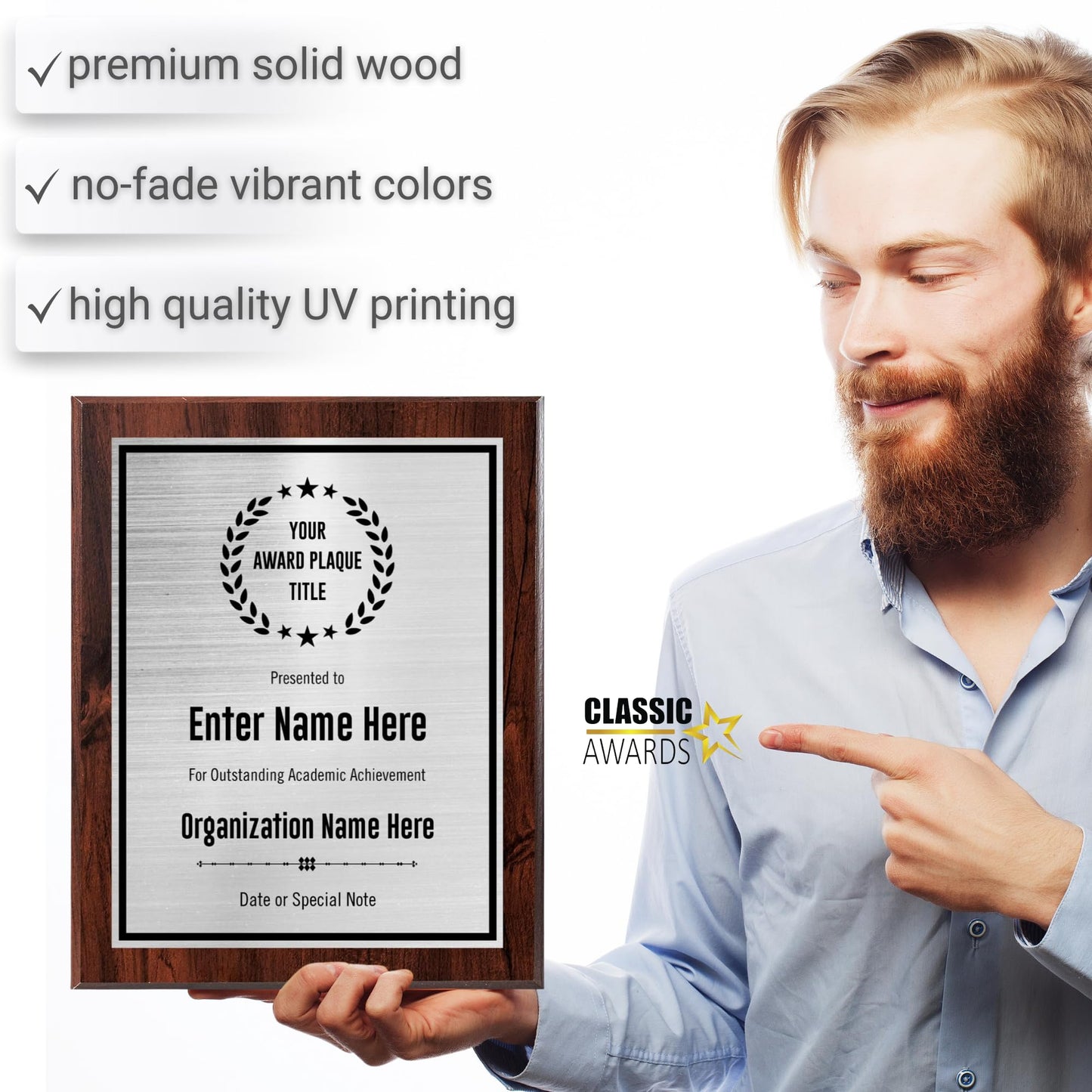 Custom Award Plaque - Add Title and Text - Perfect for Employee of the Month or Retirement gift, Thank You, Service Recognition and Appreciation Gifts - Personalized for Men/Women (UV Print Silver/Black Plate on a 8" x 10" Walnut Board)