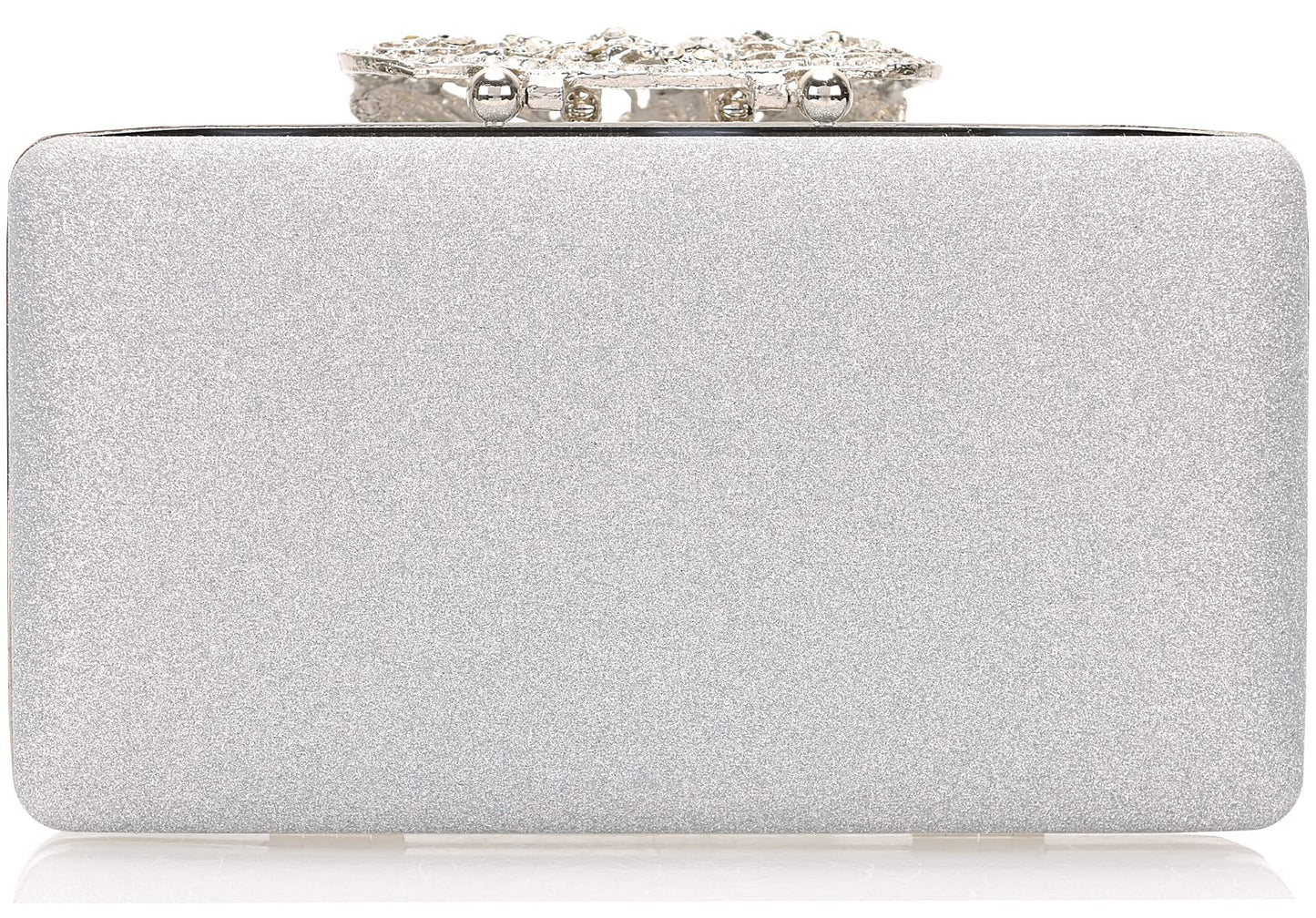 Dexmay Glitter Clutch Bag with Rhinestone Butterfly Clasp Women Evening Handbag Formal Party Purse Silver