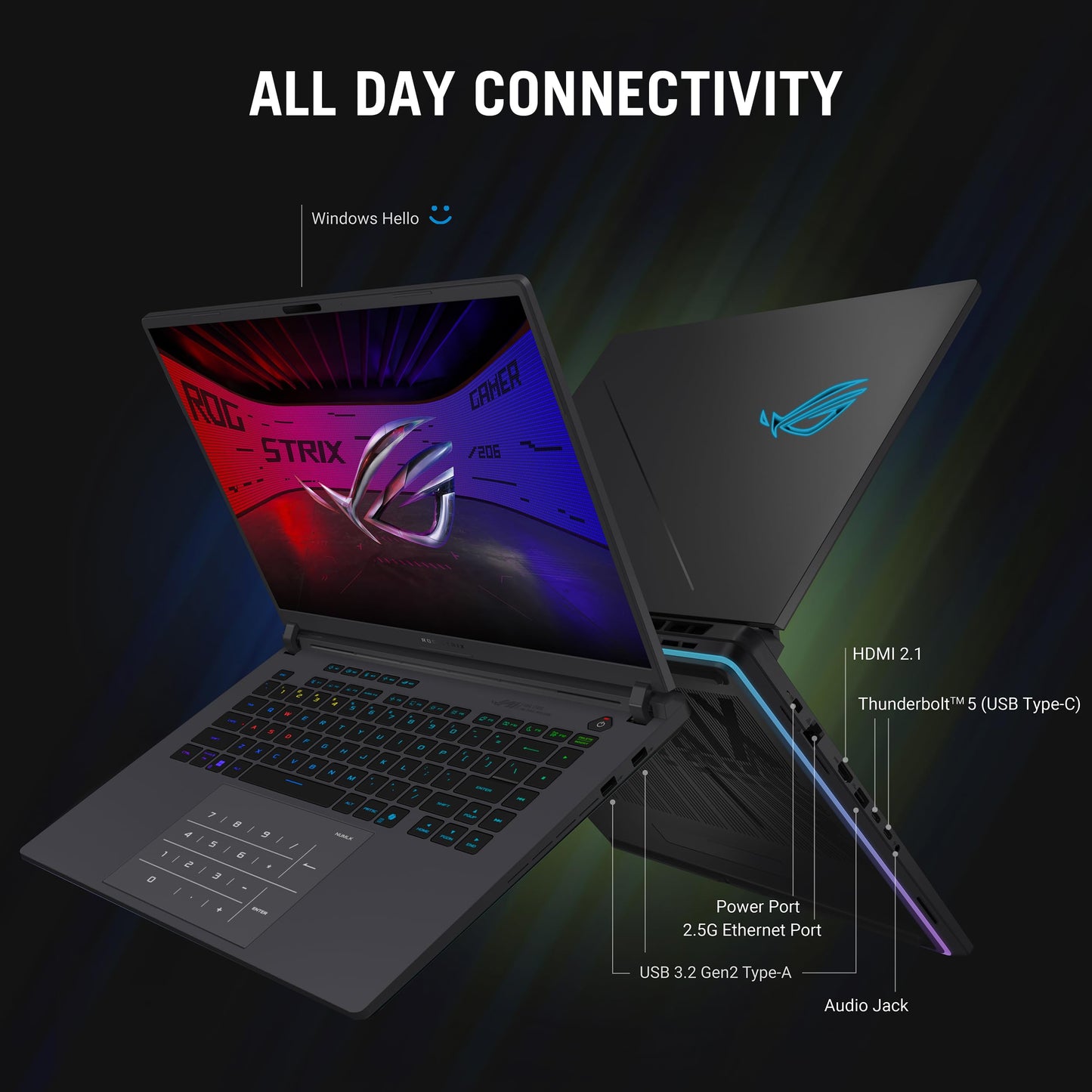 ASUS ROG Strix G16 (2025) Gaming Laptop, 16” ROG Nebula 16:10 2.5K 240Hz/3ms, NVIDIA® GeForce RTX™ 5080, Intel® Core Ultra 9 275HX, 32GB DDR5, 1TB PCIe Gen 4 SSD, Wi-Fi 7, Windows 11 Home, G615LW-AS96