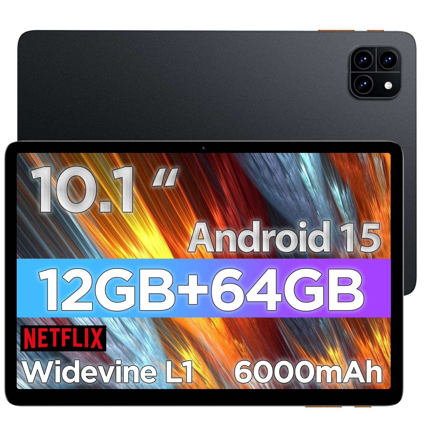 Callsky-Tab Android Tablet, 10.1 inch Android 15 Tablet, Octa-core, 2 Years Protection, RAM 12GB, ROM 64GB(Up to 2 TB), 800x1280 Resolution, WiFi 6 & Bluetooth, Dual Speakers, 5MP+8MP, 6000mAh, Black