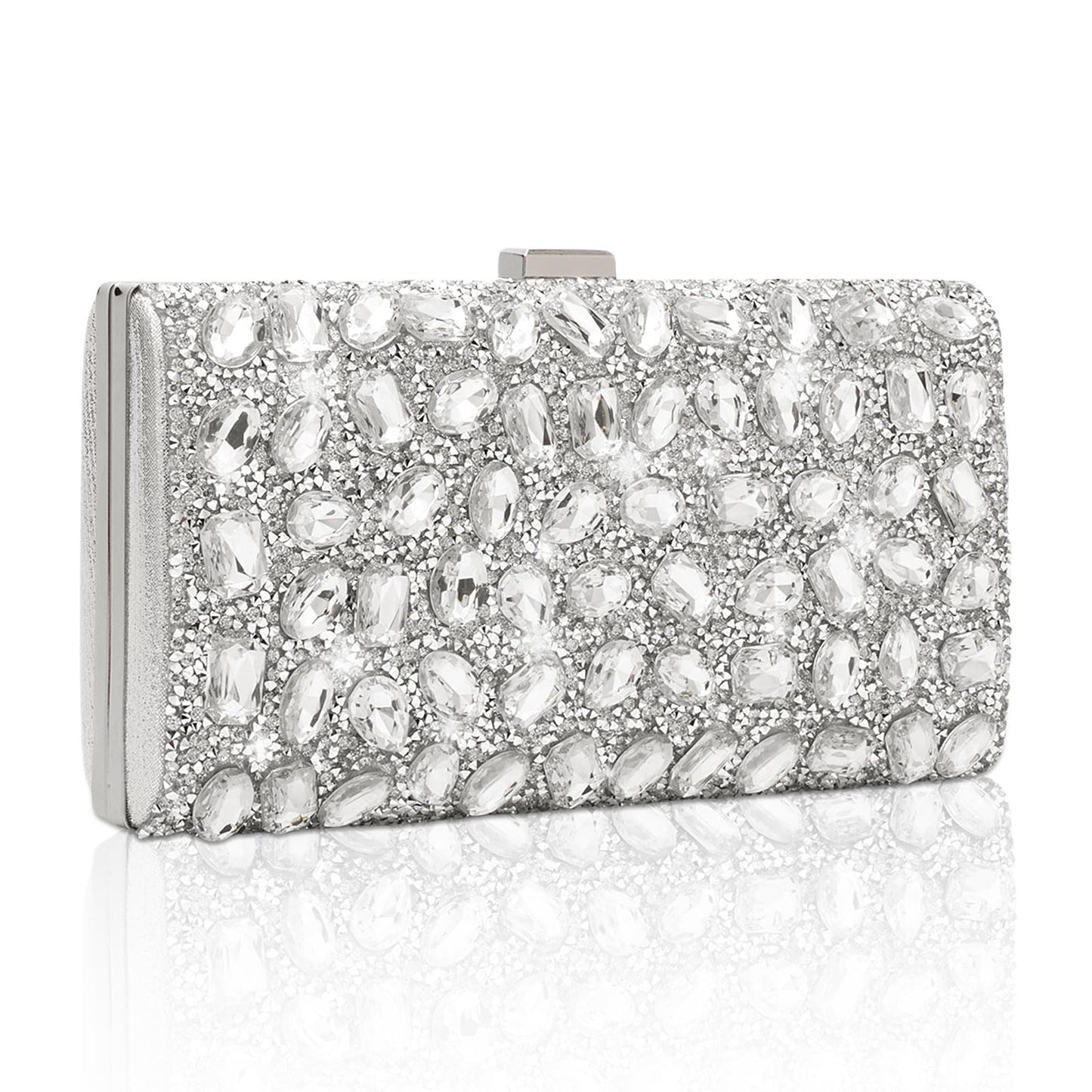 YYW Women Rhinestone Clutch Purse Evening Bag Sparkly Crystal Beaded Handbag for Party (Silver)