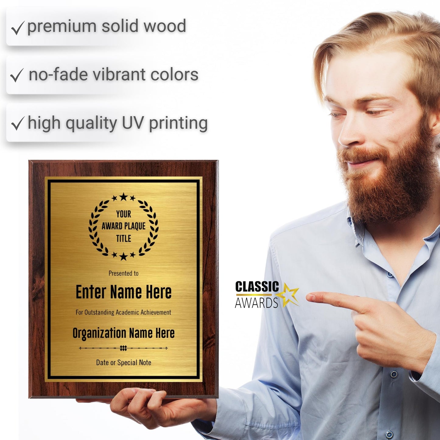 Custom Plaque - Add Title and Text - Award Plaque for Employee of the Month, Perfect as Retirement Plaque, Thank You, Service Recognition and Appreciation Gifts - Personalized Plaque for Men/Women (UV Print Gold/Black Plate on a 8" x 10" Walnut Plaque)