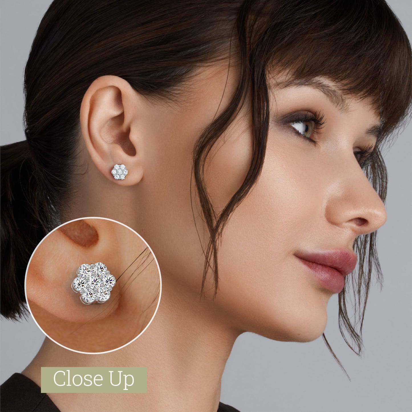 Gilded 2 Carat Total Weight Lab-Grown Diamond Stud Earrings for Women | 925 Sterling Silver | 7-Stone Flower Shaped | Hypoallergenic Fine Jewelry | Prong Setting, Push Back Nut | SI1 Clarity, F Color