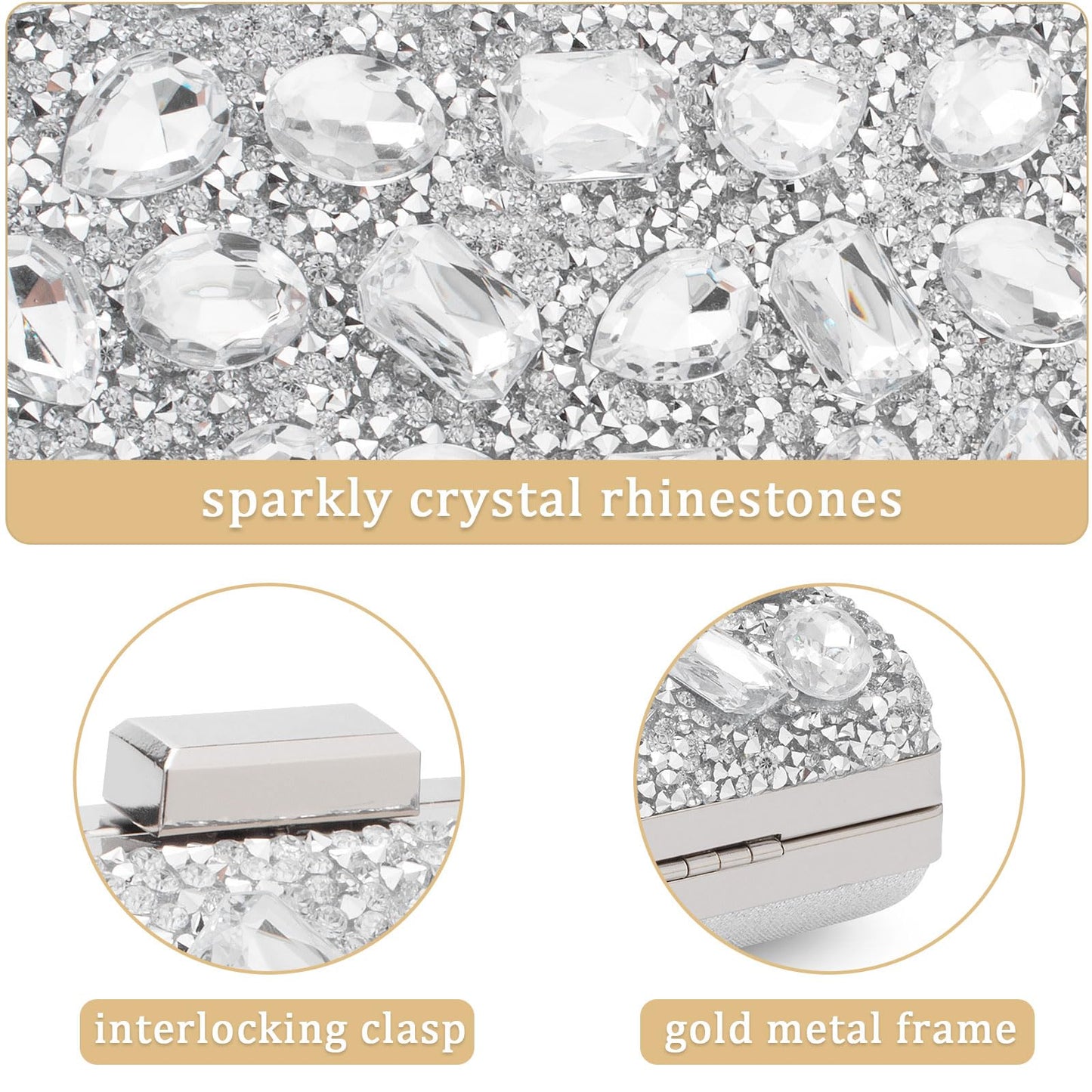 YYW Women Rhinestone Clutch Purse Evening Bag Sparkly Crystal Beaded Handbag for Party (Silver)
