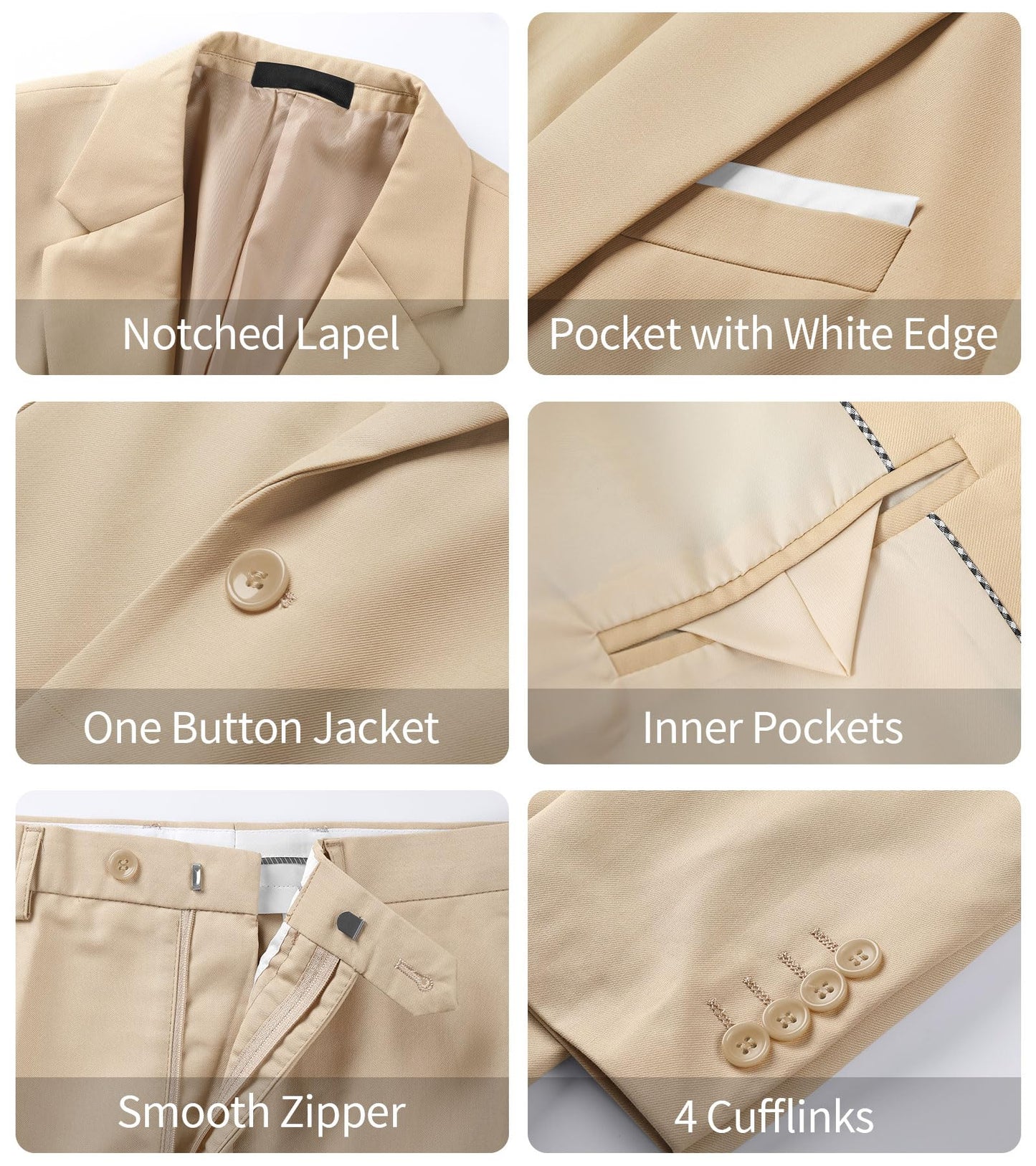 HUUTOE Men Champagne Suits for Men Mens Christmas Gold Suit for Regular Fit Business Wedding Suit 3 Piece Suits XL