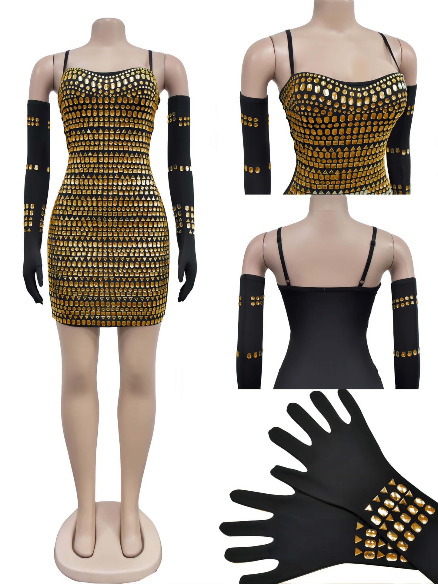 Figdaw Sparkle Rhinestone Bodycon Mini Dress Short Sequin Birthday Dresses for Women Sexy Cocktail Party,Club Night Out(Gold,L,C6888)