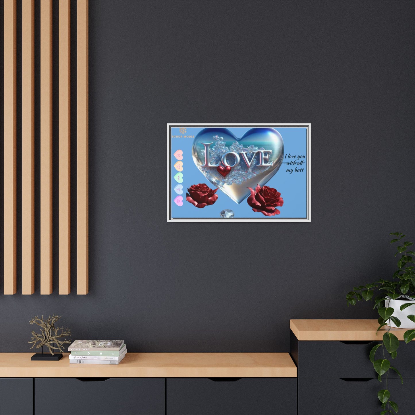 Framed Love Canvas Art - Heart & Flower Design - Perfect Gift for Valentine's Day