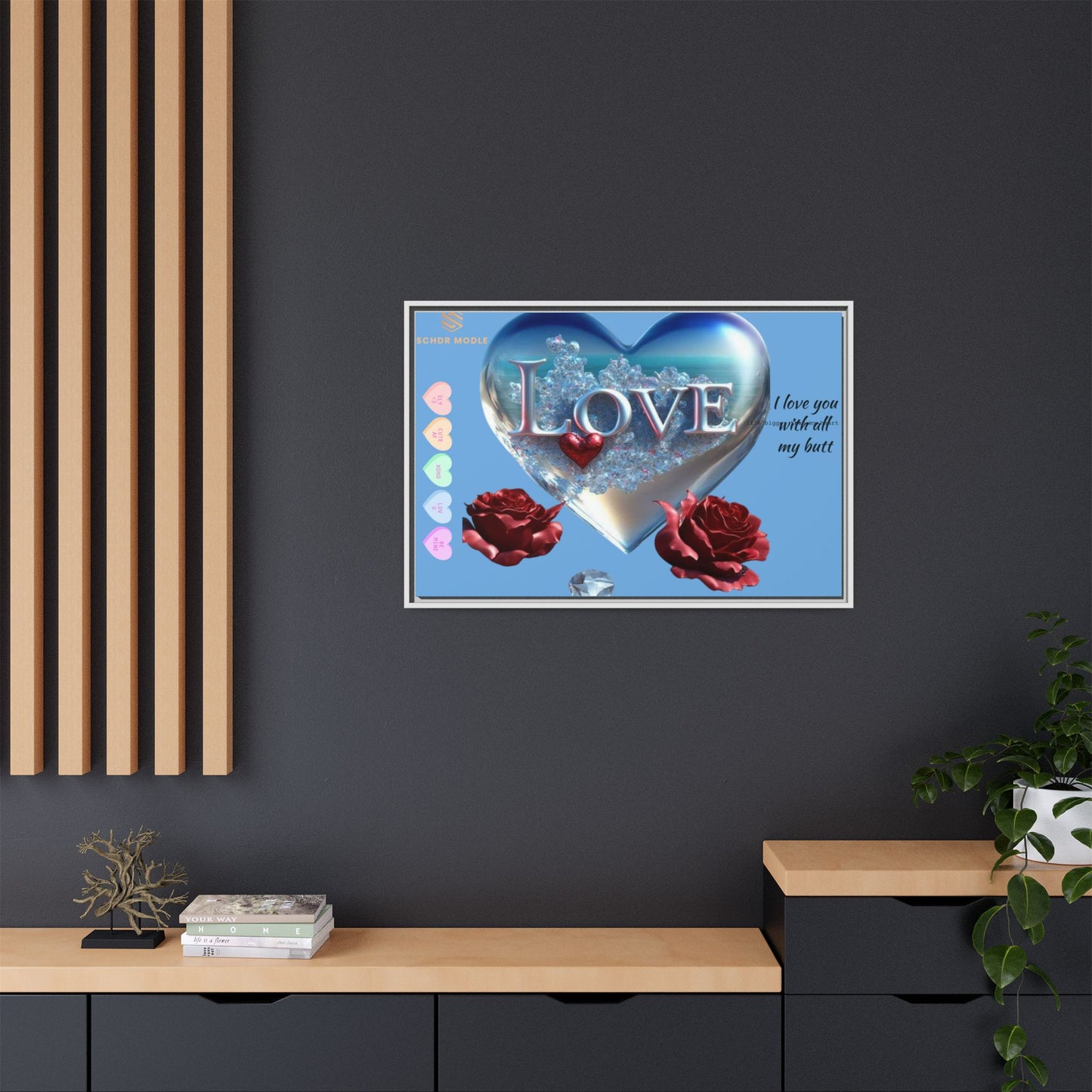 Framed Love Canvas Art - Heart & Flower Design - Perfect Gift for Valentine's Day