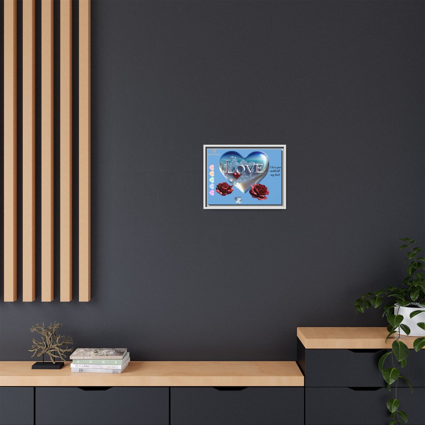 Framed Love Canvas Art - Heart & Flower Design - Perfect Gift for Valentine's Day
