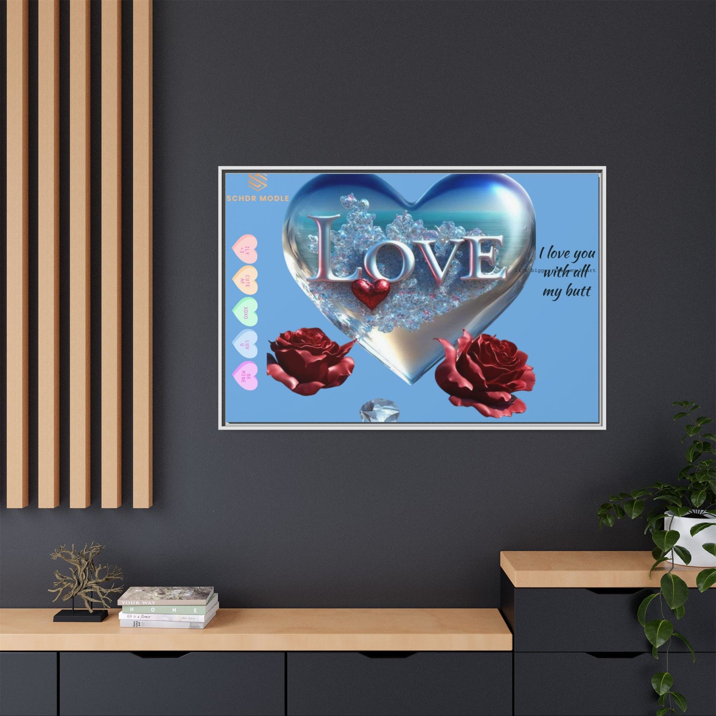 Framed Love Canvas Art - Heart & Flower Design - Perfect Gift for Valentine's Day