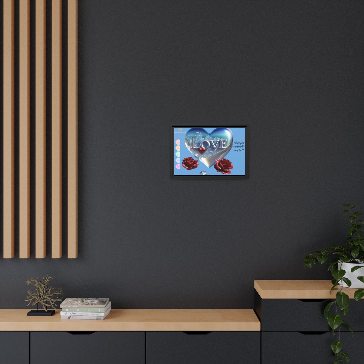 Framed Love Canvas Art - Heart & Flower Design - Perfect Gift for Valentine's Day