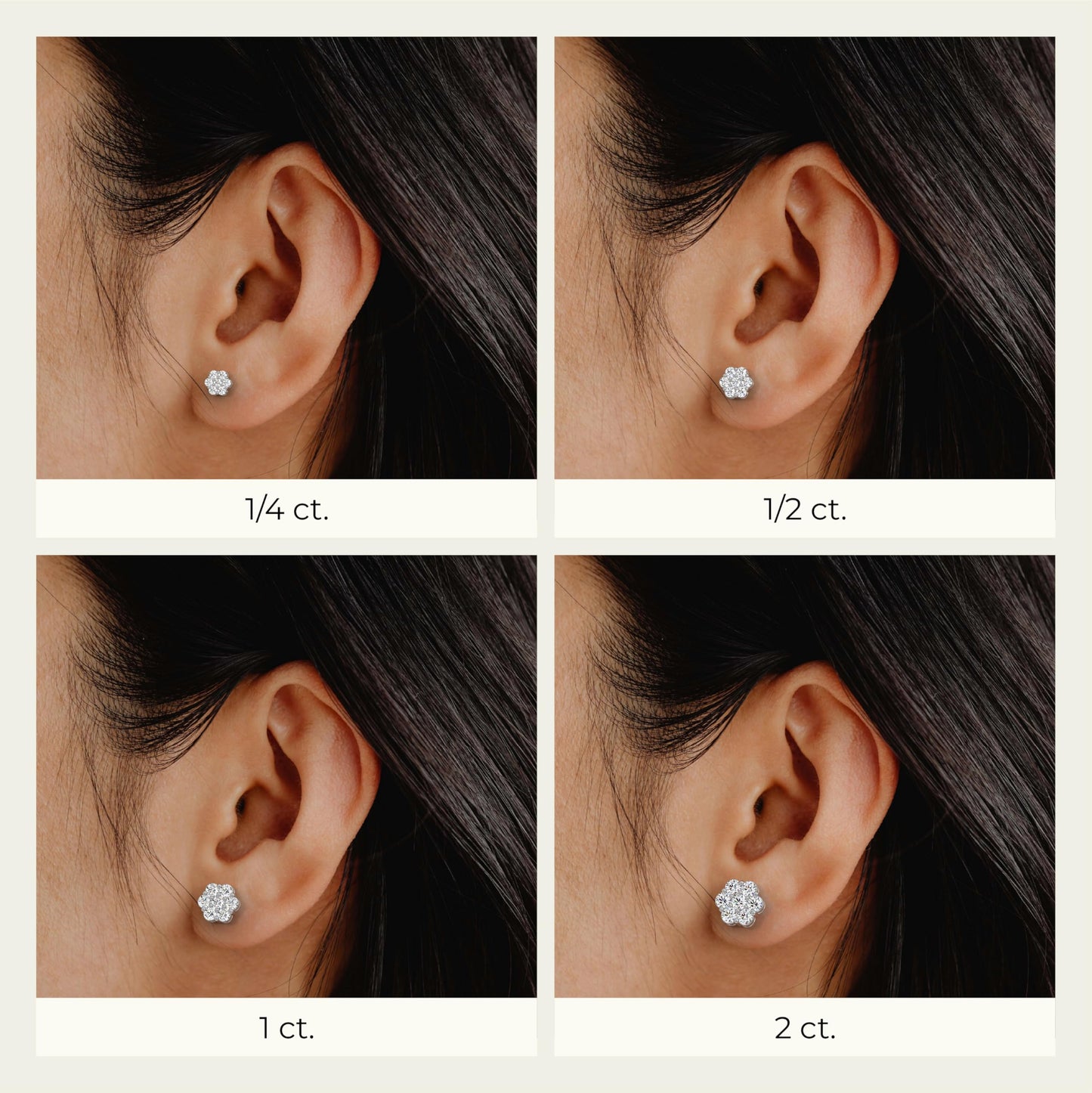 Gilded 2 Carat Total Weight Lab-Grown Diamond Stud Earrings for Women | 925 Sterling Silver | 7-Stone Flower Shaped | Hypoallergenic Fine Jewelry | Prong Setting, Push Back Nut | SI1 Clarity, F Color