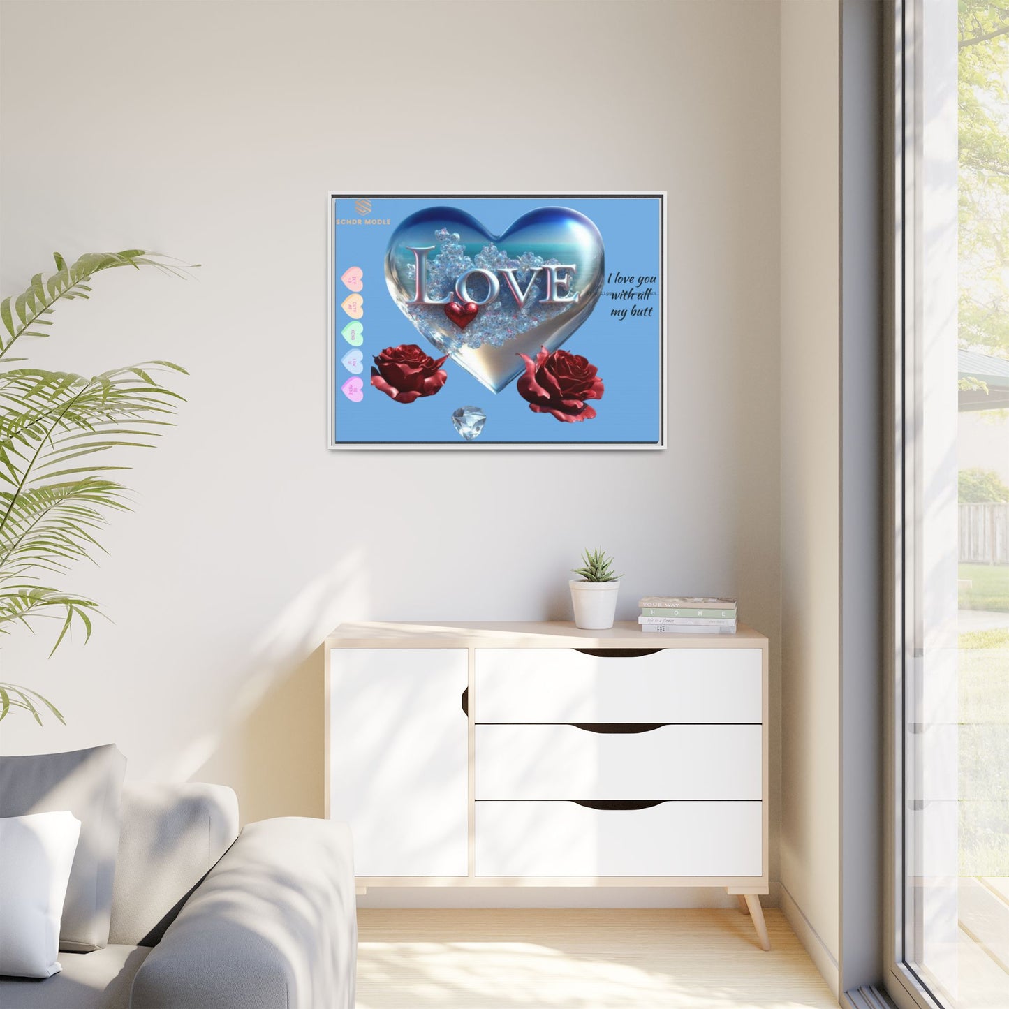 Framed Love Canvas Art - Heart & Flower Design - Perfect Gift for Valentine's Day