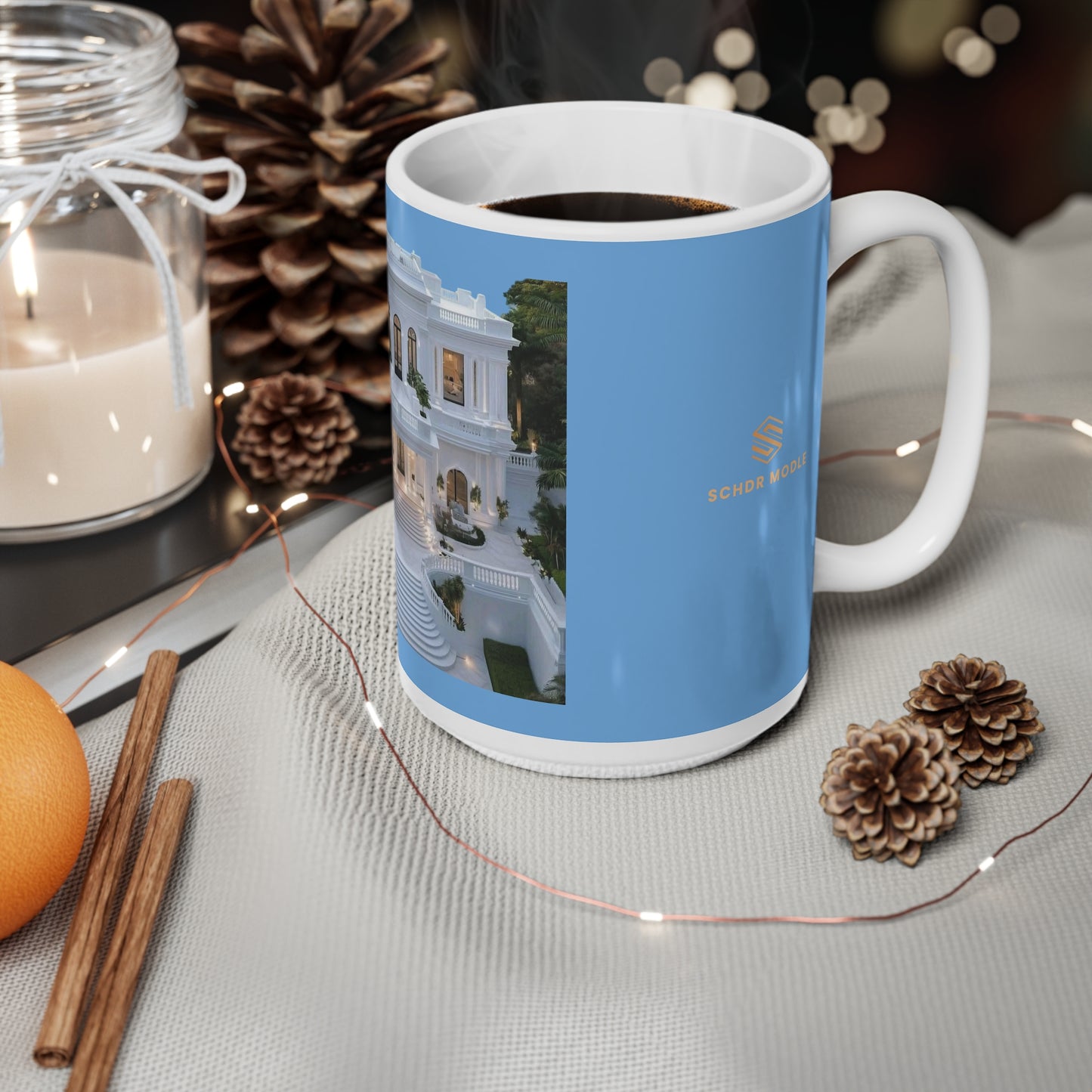Luxury Ceramic Coffee Cup with Elegant Mansion Design - Perfect for Coffee Lovers