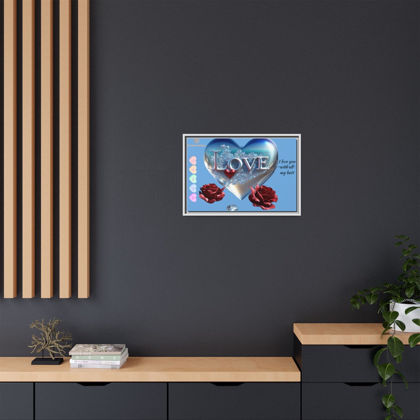 Framed Love Canvas Art - Heart & Flower Design - Perfect Gift for Valentine's Day