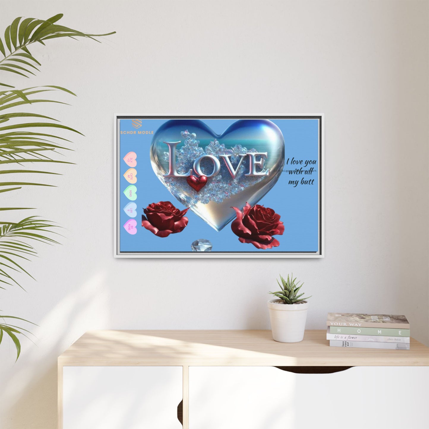 Framed Love Canvas Art - Heart & Flower Design - Perfect Gift for Valentine's Day