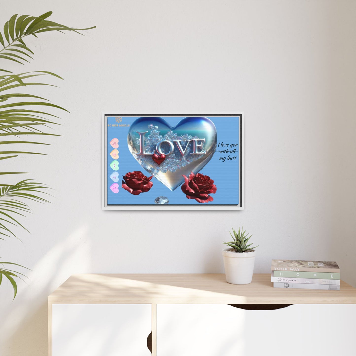 Framed Love Canvas Art - Heart & Flower Design - Perfect Gift for Valentine's Day