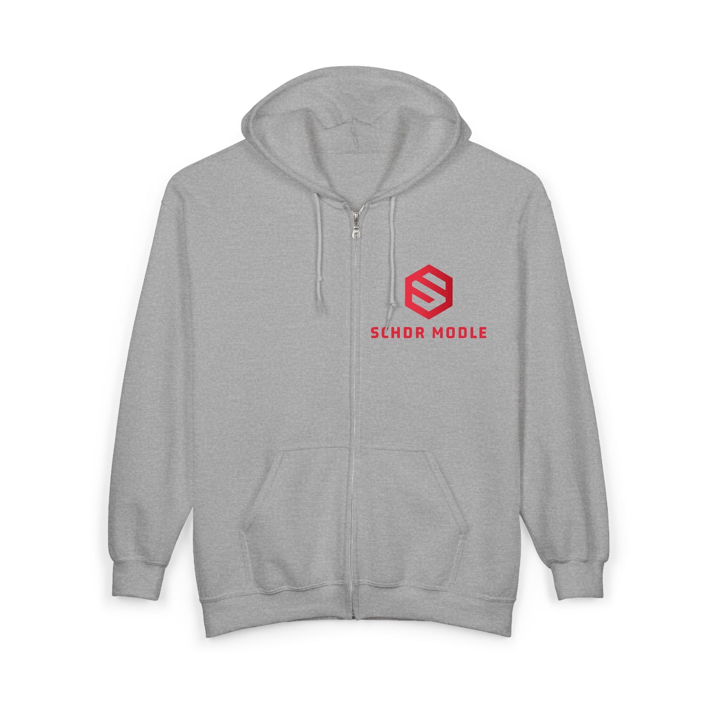 School Mode Zip Hoodie — Minimalist Red Logo Full‑Zip Sweatshirt