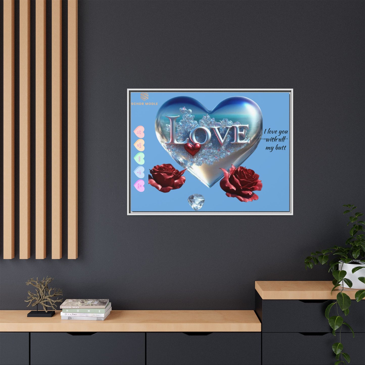 Framed Love Canvas Art - Heart & Flower Design - Perfect Gift for Valentine's Day