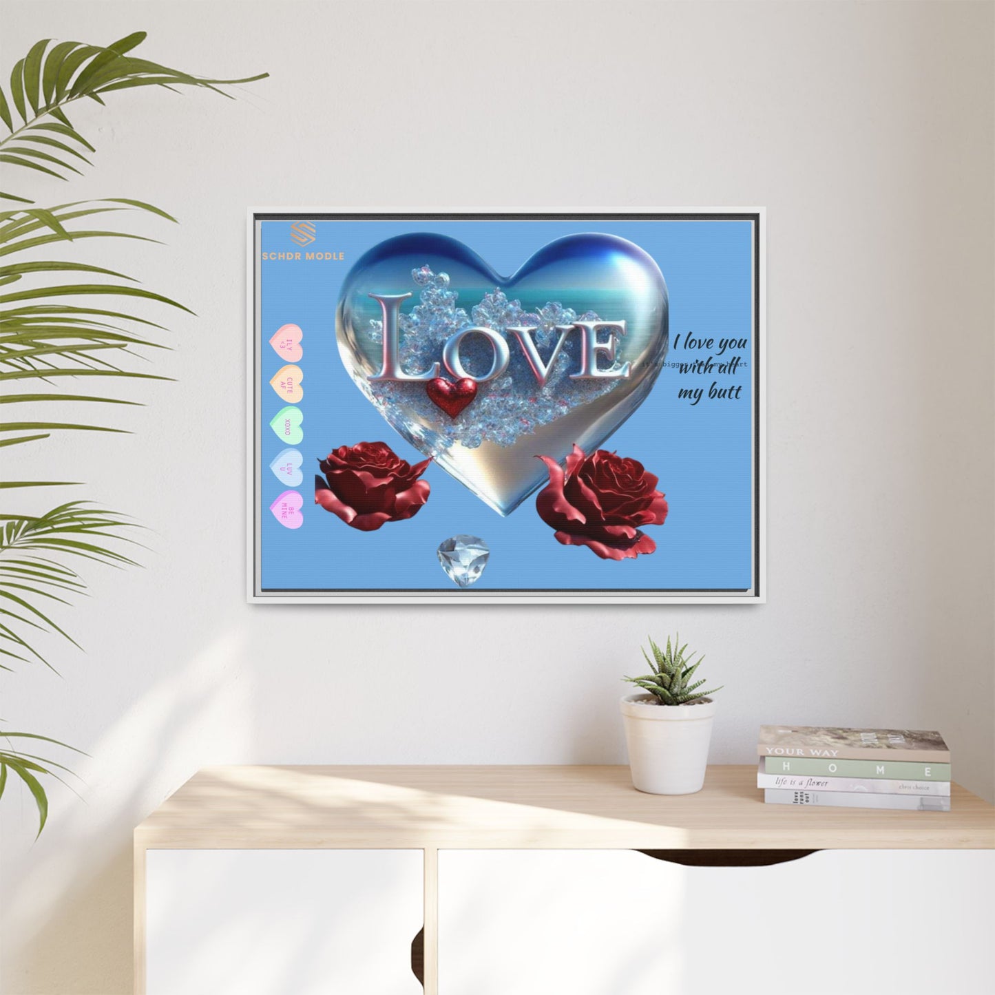 Framed Love Canvas Art - Heart & Flower Design - Perfect Gift for Valentine's Day