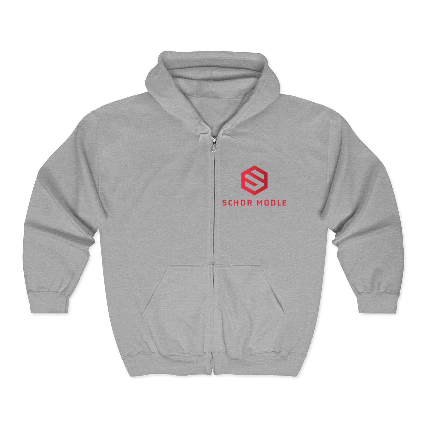 School Mode Zip Hoodie — Minimalist Red Logo Full‑Zip Sweatshirt