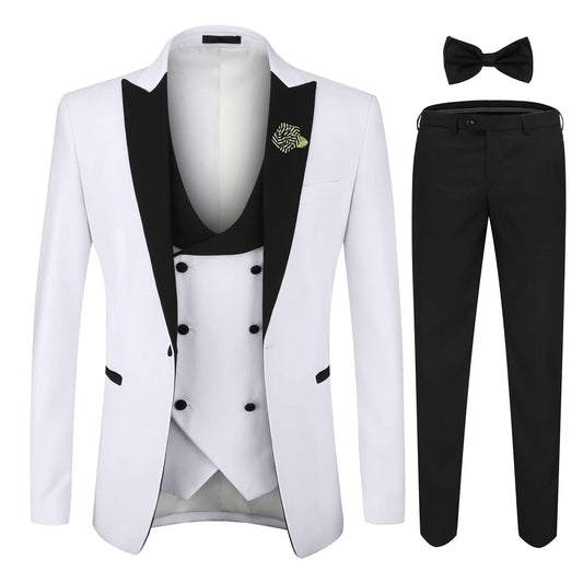 YFFUSHI Men's 3 Piece Suit Slim Fit One Button Prom Suits Set Blazer Vest Trousers White
