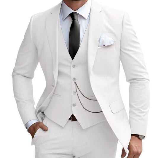 Mens 3 Pieces Classic Suit Wedding Blazer Grooms Jackets Vests Pants Suits Ivory XS