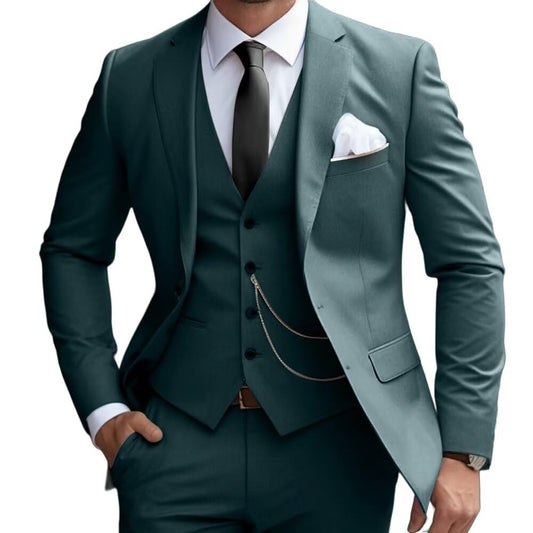 Mens 3 Pieces Classic Suit Wedding Blazer Grooms Jackets Vests Pants Suits Green