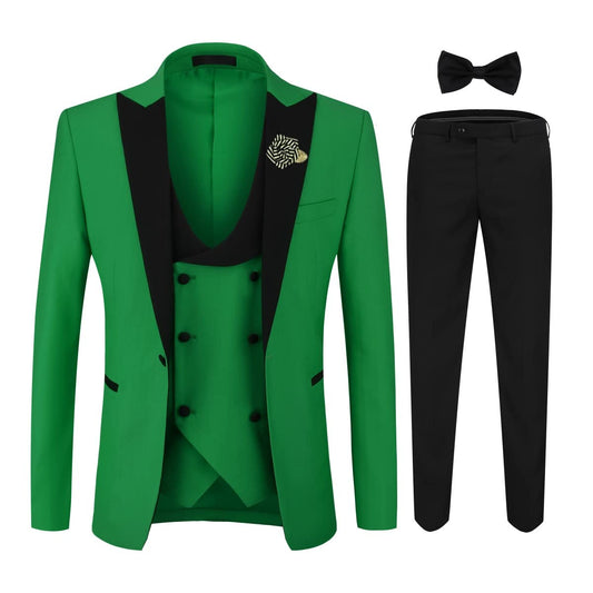 YFFUSHI Men's 3 Piece Suit Slim Fit One Button Prom Suits Set Blazer Vest Trousers Green