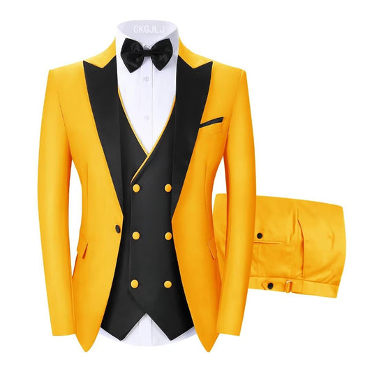 CKGJLJ Mustard Yellow Suit for Men Slim Fit 3 Piece Wedding Suits Mustard Yellow Suits Tuxedo for Men Mens Homecoming for Teen Boys Double Breasted Slim Fit Suit Homecoming Suit for Sons Boy 2024 S