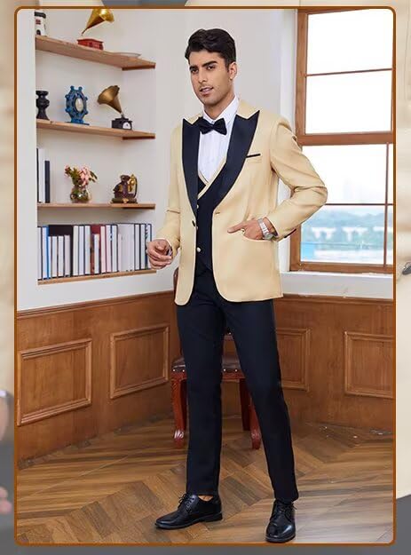 CKGJLJ Mustard Yellow Suit for Men Slim Fit 3 Piece Wedding Suits Mustard Yellow Suits Tuxedo for Men Mens Homecoming for Teen Boys Double Breasted Slim Fit Suit Homecoming Suit for Sons Boy 2024 S