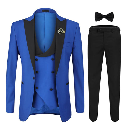 YFFUSHI Men's 3 Piece Suit Slim Fit One Button Prom Suits Set Blazer Vest Trousers Blue