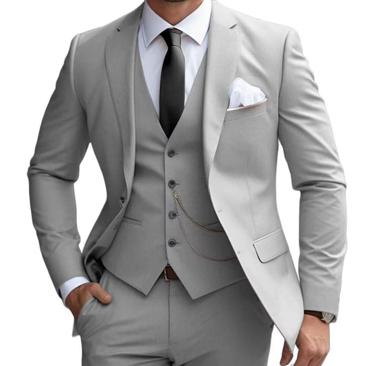 Mens 3 Pieces Classic Suit Wedding Blazer Grooms Jackets Vests Pants Suits Gray L