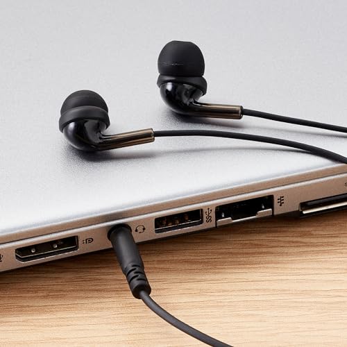 Amazon Basics Wired Earbuds with Microphone, In Ear Headphones, 3.5mm Jack, 4.2 ft long cable, S/M/L Ear Tips, Black