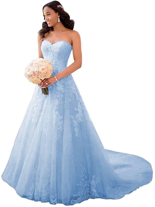 Mouccy Sparkly Sleeveless Sky Blue 16 Birthday Dresses 3D Flower Puffy Ball GownsLace Ball Gown Plus Size Strapless Prom Dresses with Train 16