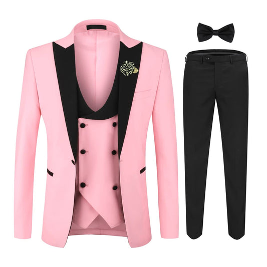 YFFUSHI Men's 3 Piece Suit Slim Fit One Button Prom Suits Set Blazer Vest Trousers Pink