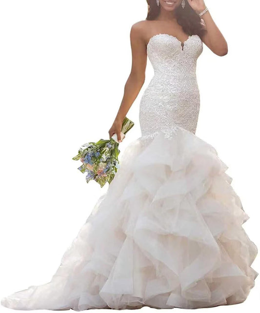 Sweetheart Mermaid Wedding Dresses for Bride Ball Gowns Princess Bridal Dress for Prom 2025 White US20Plus