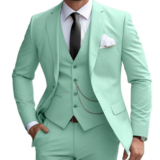 Mens 3 Pieces Classic Suit Wedding Blazer Grooms Jackets Vests Pants Suits Mint Green L