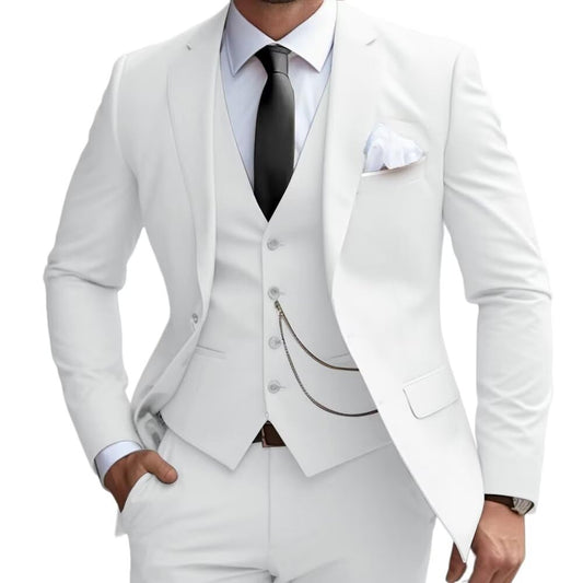 Mens 3 Pieces Classic Suit Wedding Blazer Grooms Jackets Vests Pants Suits White