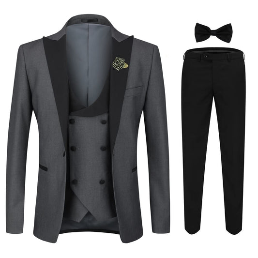 YFFUSHI Men's 3 Piece Suit Slim Fit One Button Prom Suits Set Blazer Vest Trousers Grey