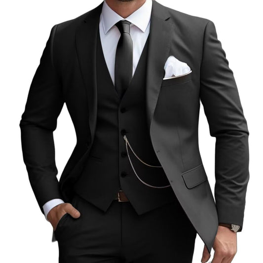 Mens 3 Pieces Classic Suit Wedding Blazer Grooms Jackets Vests Pants Suits Black M