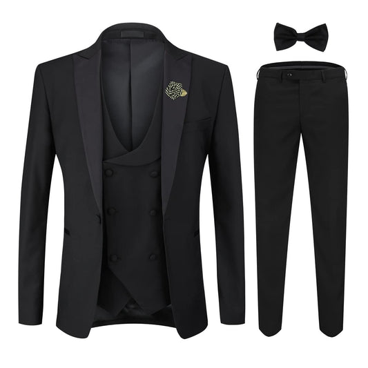 YFFUSHI Men's 3 Piece Suit Slim Fit One Button Prom Suits Set Blazer Vest Trousers Black