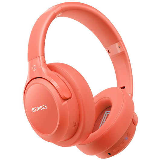 BERIBES Bluetooth Headphones Over Ear, 65H Playtime and 6 EQ Music Modes Wireless with Microphone, HiFi Stereo Foldable Lightweight Headset (Orange red)